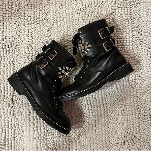 Kurt Geiger London Rhinestone Black Leather Boot Size 39